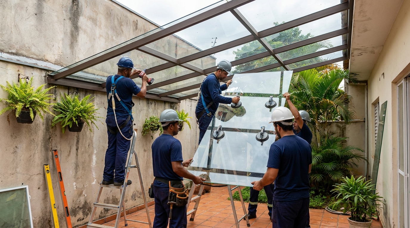 Instalação de cobertura de vidro em Maringá-PR